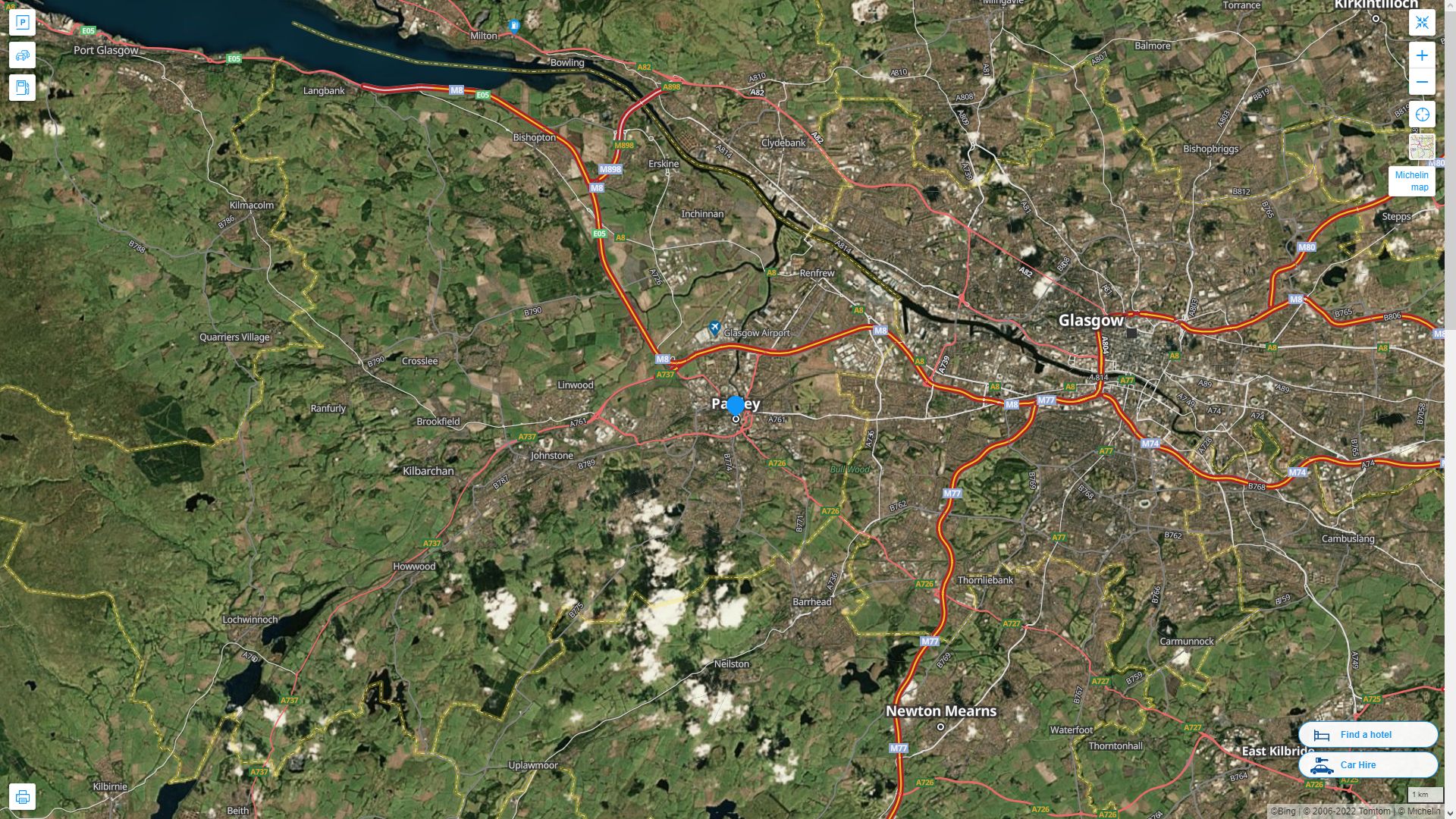 Paisley Royaume Uni Autoroute et carte routiere avec vue satellite